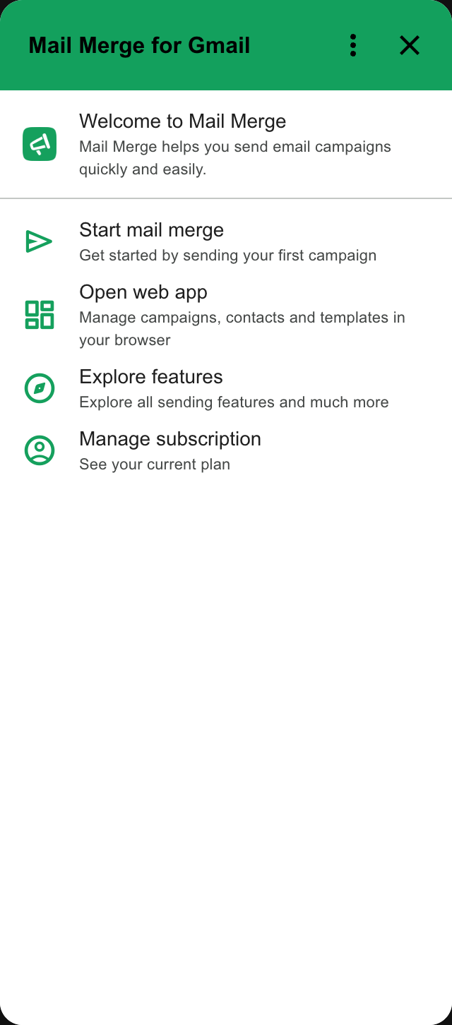 The Mail Merge card in the Gmail side panel
