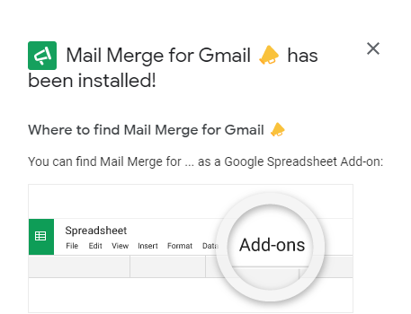 رسالة نجاح Mail Merge عند اكتمال التثبيت