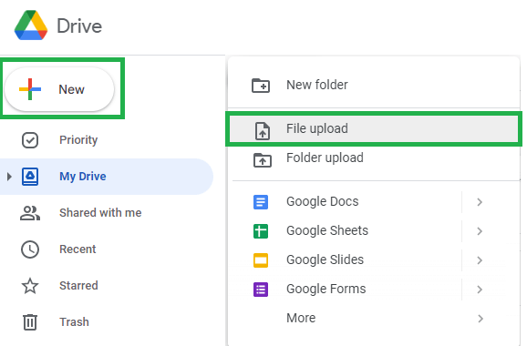 Datei zu Google Drive hochladen