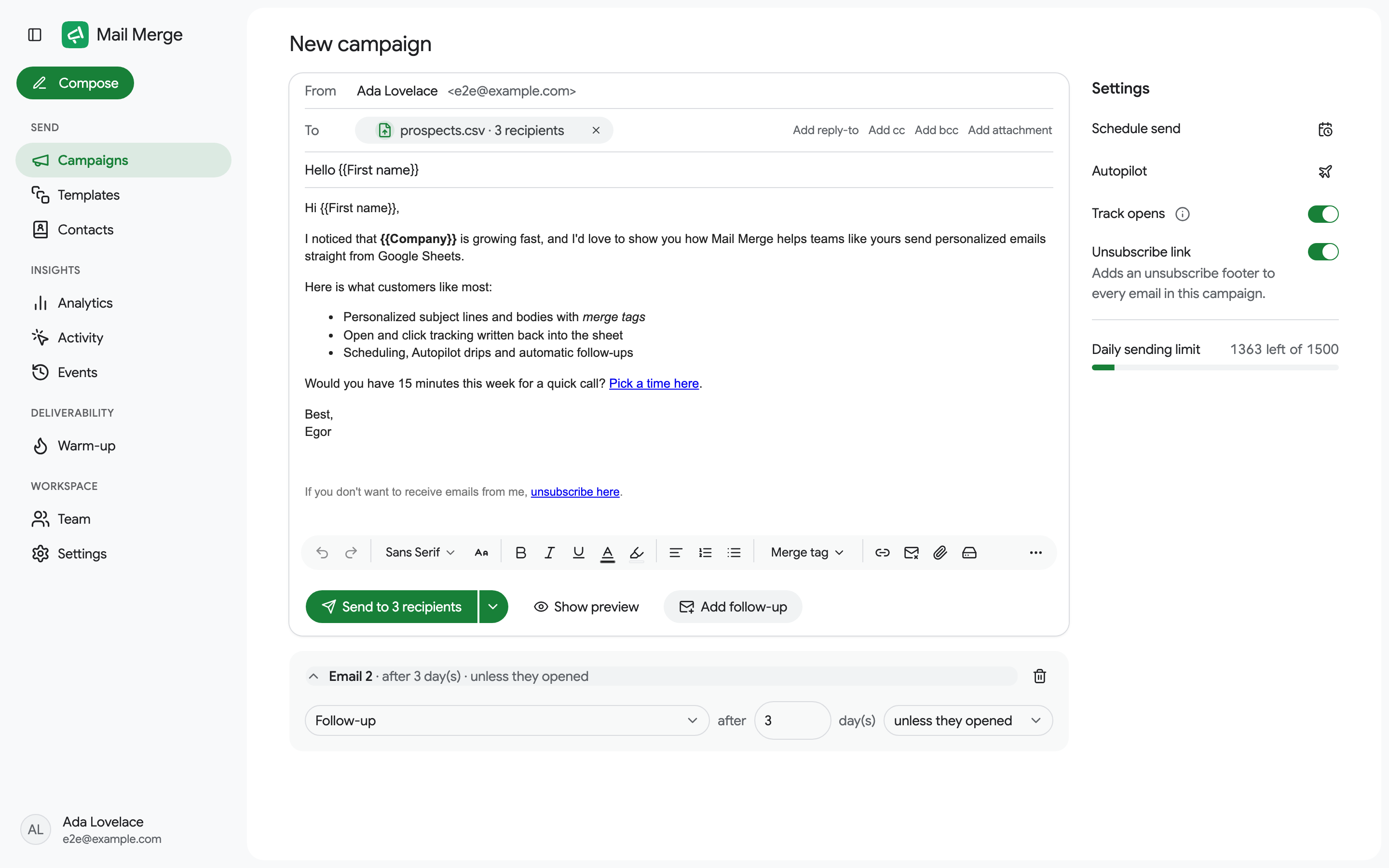 The same step in the web app