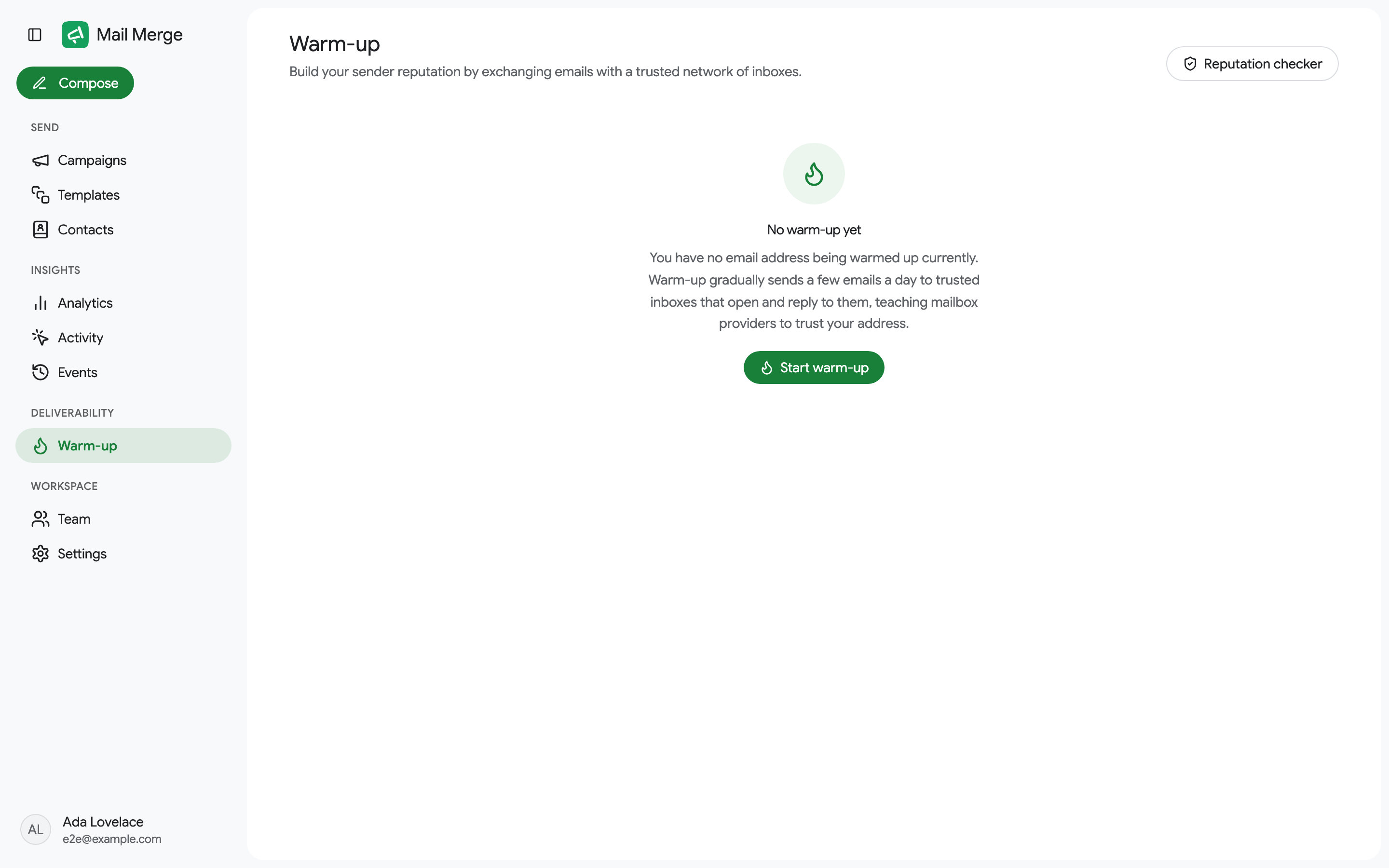 The Warm-up screen before any mailbox is connected